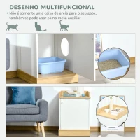 PawHut Casa para Gatos de Madeira Móvel Caixa de Areia para Gatos 2 em 1 com Bancada de Armazenamento Porta e Orifício de Entrada Lateral 48,5x53x67cm Branco e Carvalho(m-5)
