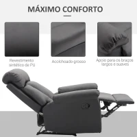 HOMCOM Poltrona Relax Reclinável Estofado em PU Poltrona de Sala de Estar com Apoio para os Pés Retrátil Encosto Alto Apoio para os Braços e Assento Acolchoado Grosso 80x97x107cm Preto(m-5)