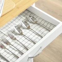 HOMCOM Carrinho de Cozinha com Rodas Carro de Armazenamento Multiúso com Bancada de Bambu Gaveta Cesta Metálica e Armário de 2 Portas de Persiana 58x37x83cm Branco(m-10)