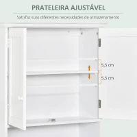 Kleankin Armário Casa de Banho com 2 Portas Prateleira Interior Ajustável e Compartimento Aberto Móvel Auxiliar Suspenso Multiúso para Cozinha 60x20x70,5cm Branco(m-5)