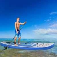 HOMCOM Soozier/HOMCOM Inflatable Stand Up Paddle Board with Durable Accessories SUP Carry Bag Non-Slip Deck Adj Paddle Pump Leash for Adults Kids Blue and White(m-7)