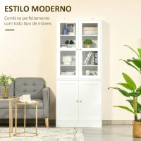 HOMCOM Vitrine para Sala de Estar Estante de Livros com 4 Portas e Prateleiras Superiores com Altura Ajustável Estilo Moderno Multiúso para Cozinha Escritório Dormitório 76x40x178,5 Branco(m-4)