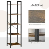 HOMCOM Estante de Estilo Industrial de 5 Níveis Estante para Livros de Armazenamento com Estrutura de Aço para Sala de Estar Escritório Cozinha Dormitório 40x30x154cm Marrom Rústico(m-6)