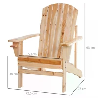 Outsunny Outdoor Classic Wooden Adirondack Deck Chair with Cup Holder - Natural Wood(m-3)
