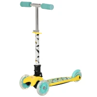 HOMCOM Trotinete para Crianças acima de 3 Anos Dobrável Trotinete com 3 Rodas com Luzes LED Guiador com Altura Ajustável e Freio Posterior Carga Máxima 50kg 54,7x32,5x59-69cm Amarelo(m-1)