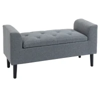 HOMCOM Banco para Pé de Cama Acolchoado com Espaço de Armazenamento Banco Multifuncional com Braços Tampa e Pés de Madeira para Dormitórios Sala de Estar 116x44x58 cm Cinza(m-1)