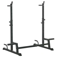 HOMCOM Suporte Multifuncional para Barras de Pesos Flexões Agachamentos Ajustável em Altura e Largura Equipamento Fitness para Academia Casa Aço 123-170x103x111x161cm Preto(m-11)
