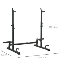 HOMCOM Suporte Multifuncional para Barras de Pesos Flexões Agachamentos Ajustável em Altura e Largura Equipamento Fitness para Academia Casa Aço 123-170x103x111x161cm Preto(m-3)