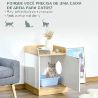 PawHut Casa para Gatos de Madeira Móvel Caixa de Areia para Gatos 2 em 1 com Bancada de Armazenamento Porta e Orifício de Entrada Lateral 48,5x53x67cm Branco e Carvalho(m-4)