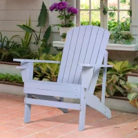 Outsunny Outdoor Classic Wooden Adirondack Deck Chair with Cup Holder - Grey(m-2)