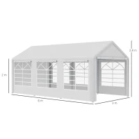 Outsunny Tenda para Festas 6x3m Tenda de Jardim com 4 Paredes Laterais 2 Portas Enroláveis e 6 Janelas Proteção UV para Exterior Eventos Casamentos Branco(m-3)