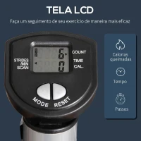 HOMCOM Máquina de Step Fitness com Guiador Ajustável em Altura Tela LCD Bandas Elásticas Pedais Antiderrapantes Equipamento de Exercício para Academia em Casa 55x53x118-128cm Prata(m-5)
