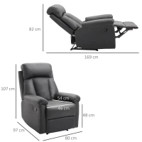 HOMCOM Poltrona Relax Reclinável Estofado em PU Poltrona de Sala de Estar com Apoio para os Pés Retrátil Encosto Alto Apoio para os Braços e Assento Acolchoado Grosso 80x97x107cm Preto(m-3)
