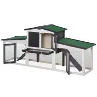 PawHut 2-Story Large Wooden Pet House Rabbit Hutch Bunny Cage Small Animal Habitat with Ramps Droppng Tray Lockable Doors Large Run Area Asphalt Roof for Outdoor Use(m-4)