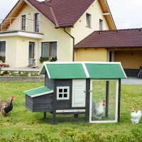 PawHut 170cm Deluxe Chicken Coop Small Animal Habitat Hen House with Outdoor Run Resting  Nesting Box Removable Tray Waterproof Asphalt Roof Lockable Door Grey(m-2)