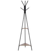 HOMCOM Metal Free Standing Hallway Coat Rack Tree with 6 Hooks and 2-Tier Storage Shelves(m-4)