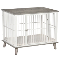 PawHut Dog Crate, Pet Cage Kennel, with Soft Cushion, Wooden Top, for Small Medium Dogs, Indoor Use, Grey