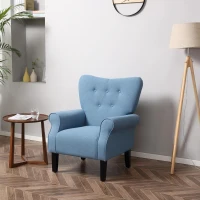 HOMCOM Poltrona de Sala de Estar Estofada Poltrona Relax com Apoio para os Braços Assento Acolchoado e Pés de Madeira Estilo Moderno para Dormitório 78x74x97cm Azul Claro(m-4)