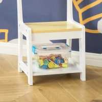 HOMCOM Conjunto de Mesa 3 em 1 com 2 Cadeiras de Madeira 5 Gavetas de TNT para Armazenamento Mesa de Atividades para Blocos de Construção e Circuito de Carros Branco e Madeira(m-8)