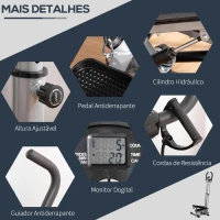 HOMCOM Máquina de Step Fitness com Guiador Ajustável em Altura Tela LCD Bandas Elásticas Pedais Antiderrapantes Equipamento de Exercício para Academia em Casa 55x53x118-128cm Prata(m-6)