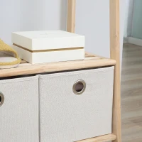 HOMCOM Suporte para Cabides de Madeira 2 Prateleiras Cabide com 2 Gavetas de Tecido 4 Ganchos e Barra para Pendurar 58x36x168cm Madeira(m-8)