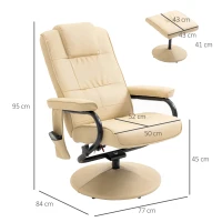 HOMCOM Poltrona de Massagem Elétrica com Banco para Apoiar os Pés Poltrona Relax Giratório Reclinável em até 145° com Controle Remoto e 10 Zonas de Massagem Estofado em PU 77x84x95cm Bege(m-3)