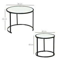 HOMCOM Conjunto de 2 Mesas Auxiliares Redondas Empilháveis Mesa de Centro Modernas com Bancada em Efeito de Mármore e Estrutura de Aço Ø60x46cm e Ø40x40cm Branco(m-3)
