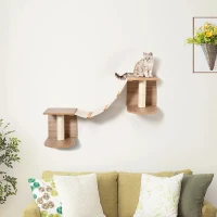 PawHut Prateleiras de Parede para Gatos Escadas de Tecido para Gatos com Plataformas e Postes Arranhadores de Sisal Centro de Atividades de Escada 129x40x31,5cm Marrom Claro(m-2)