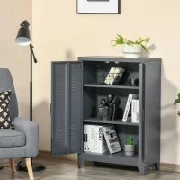 HOMCOM Armário de Metal de Armazenamento com Dupla Porta 2 Prateleiras com Altura Ajustável Armário Multiúso para Escritório Dormitório Garagem 75x33x110cm Cinza(m-10)