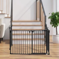 Pawhut Parque para Cães com 8 Painéis 60x76 cm Barreira de Proteção Animais de Estimação Dobrável Porta e Fechadura Dupla Preto(m-10)