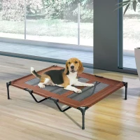 PawHut Cooling Elevated Dog Bed Portable Raised Pet Cot with Breathable Mesh, No-Slip Rubber Feet for Indoor & Outdoor Use, Brown(m-2)