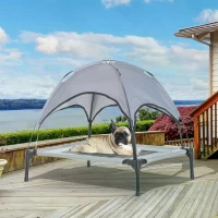 PawHut Raised Dog Bed Waterproof Elevated Pet Cot with Breathable Mesh UV Protection Canopy Grey, for Medium Dogs, 76 x 61 x 73cm(m-2)