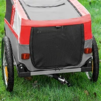 PawHut Reboque de Bicicleta para Cães 2 em 1 Carrinho para Animais de Estimação com Porta Enrolável Cinto de Segurança Bandeira e Refletores 130x64x97cm Vermelho e Cinza(m-12)