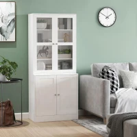 HOMCOM Vitrine para Sala de Estar Estante de Livros com 4 Portas e Prateleiras Superiores com Altura Ajustável Estilo Moderno Multiúso para Cozinha Escritório Dormitório 76x40x178,5 Branco(m-2)