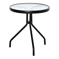 Outsunny Mesa de Jardim Redonda Mesa de Exterior com Bancada de Cristal Decorativo e Estrutura de Metal para Pátio Terraço Balcão Ø50x55 cm Preto(m-1)
