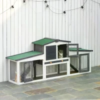 PawHut 2-Story Large Wooden Pet House Rabbit Hutch Bunny Cage Small Animal Habitat with Ramps Droppng Tray Lockable Doors Large Run Area Asphalt Roof for Outdoor Use(m-2)