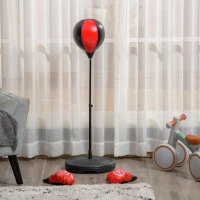 HOMCOM Punching Ball de Boxe para Crianças de +3 Anos com Altura Ajustável Luvas e Inflador Base 33x33x73-109cm Preto e Vermelho(m-2)