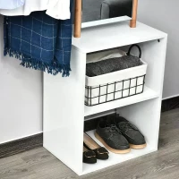 HOMCOM 100 x 34 x 164cm Multi-Functional Dressing mirror With Clothes Rack, Storage Cabinet, Bamboo color, White(m-6)