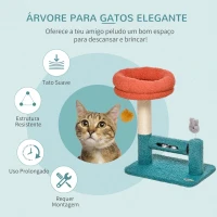 PawHut Árvore para Gatos Pequenos com Cama Removível Rolo com Sinos Poste Arranhador de Sisal Bola Suspensa e Brinquedo 37x25x45cm Azul e Laranja(m-4)