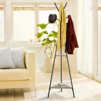 HOMCOM Metal Free Standing Hallway Coat Rack Tree with 6 Hooks and 2-Tier Storage Shelves(m-7)