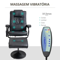 HOMCOM Poltrona de Massagem Elétrica com Banco para Apoiar os Pés Poltrona Relax Giratório Reclinável em até 145° com Controle Remoto e 10 Zonas de Massagem Estofado em PU 77x84x95cm Preto(m-6)