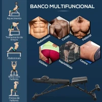 HOMCOM Banco de Pesos Dobrável Banco de Abdominais Ajustável com Encosto Inclinável em 6 Posições e Apoio para a Cabeça para Treinamento Completo do Corpo 145x55x41-114cm Preto(m-6)