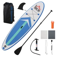 HOMCOM Soozier/HOMCOM Inflatable Stand Up Paddle Board with Durable Accessories SUP Carry Bag Non-Slip Deck Adj Paddle Pump Leash for Adults Kids Blue and White(m-1)