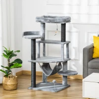 PawHut Árvore Arranhadora para Gatos 48x48x107cm com Caverna de Feltro Desmontável Rede Camas de Felpa Múltiplas Plataformas Poste Arranhador de Sisal e Brinquedos Cinza(m-8)