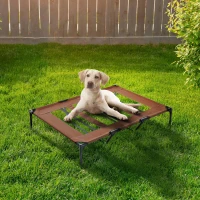 PawHut Cooling Elevated Dog Bed Portable Raised Pet Cot with Breathable Mesh, No-Slip Rubber Feet for Indoor & Outdoor Use, Brown(m-7)