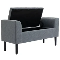 HOMCOM Banco para Pé de Cama Acolchoado com Espaço de Armazenamento Banco Multifuncional com Braços Tampa e Pés de Madeira para Dormitórios Sala de Estar 116x44x58 cm Cinza(m-8)