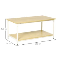 HOMCOM Mesa de Centro para Sala de Estar Moderna Mesa de Centro com Prateleira de Armazenamento Pés Ajustáveis e Estrutura de Aço para Escritório 100x54x45,8cm Natural(m-3)