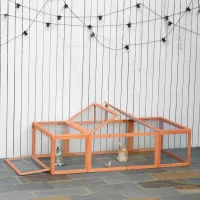 PawHut Large Wooden Rabbit Hutch Small Animal Habitat Enclosure Outdoor Run with Lockable Doors, Orange(m-2)