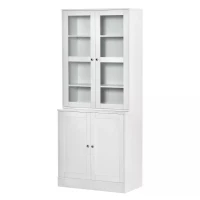 HOMCOM Modern Bookcase with Glass Doors, Display Storage Cabinet with Adjustable Shelves for Living Room, Study, Office, White(m-10)