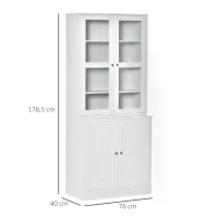 HOMCOM Modern Bookcase with Glass Doors, Display Storage Cabinet with Adjustable Shelves for Living Room, Study, Office, White(m-3)